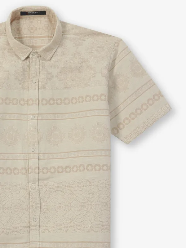 BUTTERFLY beige printed cotton shirt