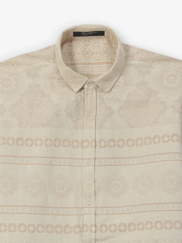 BUTTERFLY beige printed cotton shirt