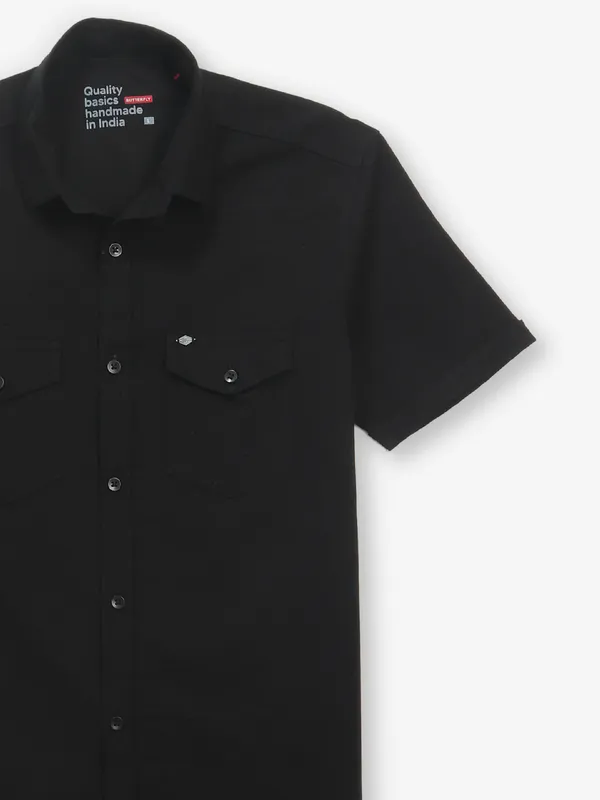 BUTTERFLY black plain cotton shirt