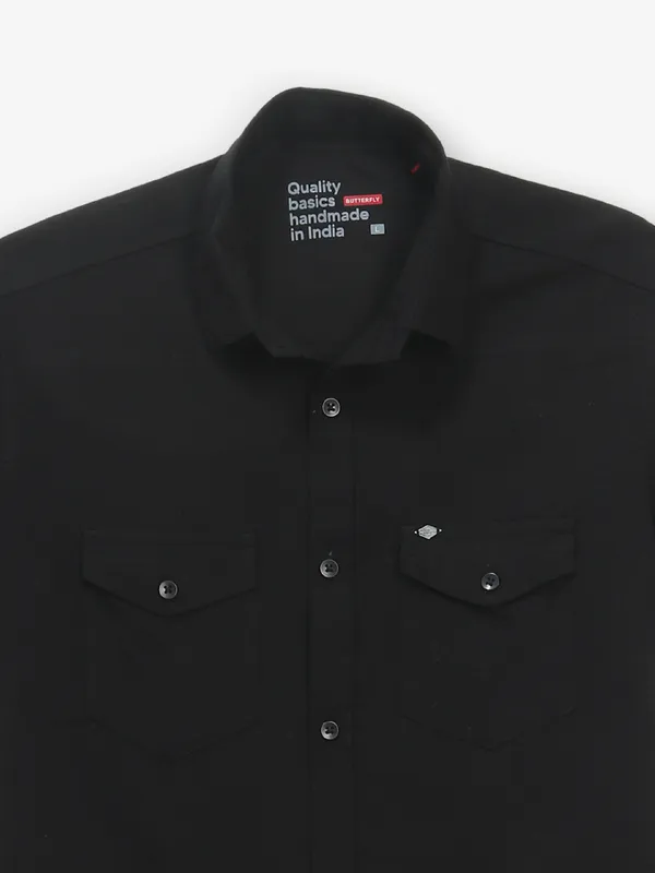 BUTTERFLY black plain cotton shirt