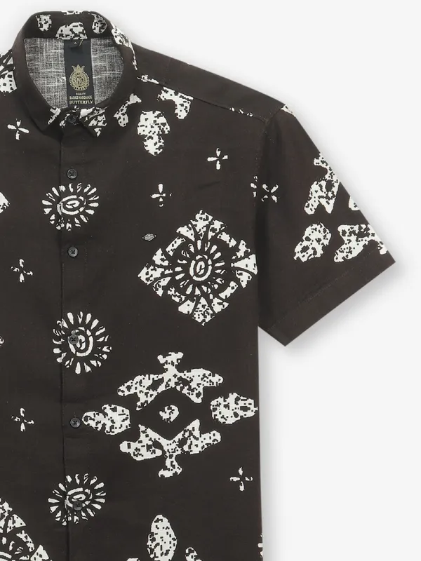 BUTTERFLY black printed cotton shirt