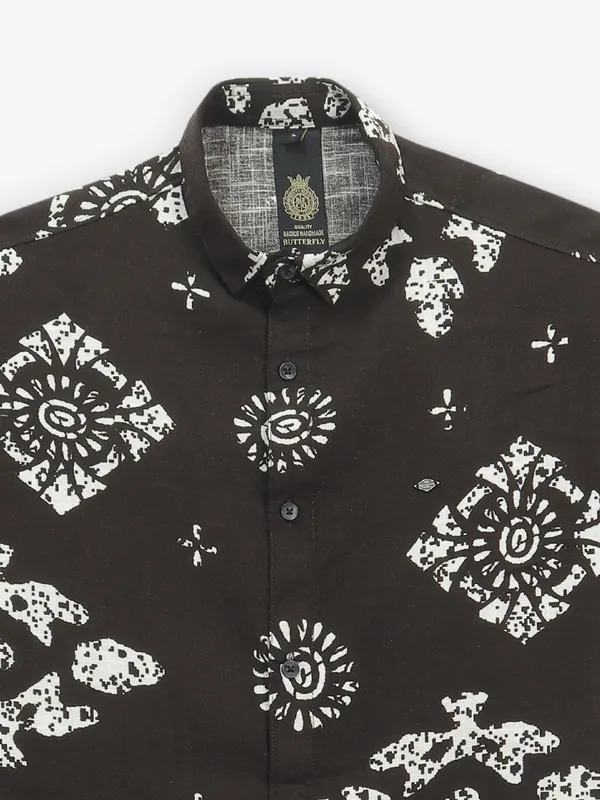BUTTERFLY black printed cotton shirt