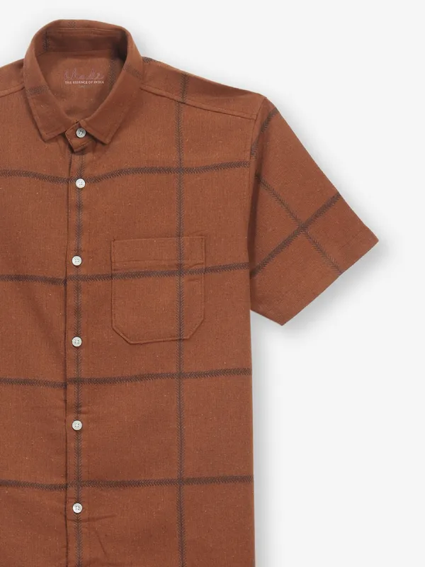BUTTERFLY checks brown cotton shirt