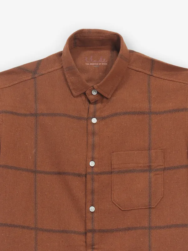 BUTTERFLY checks brown cotton shirt
