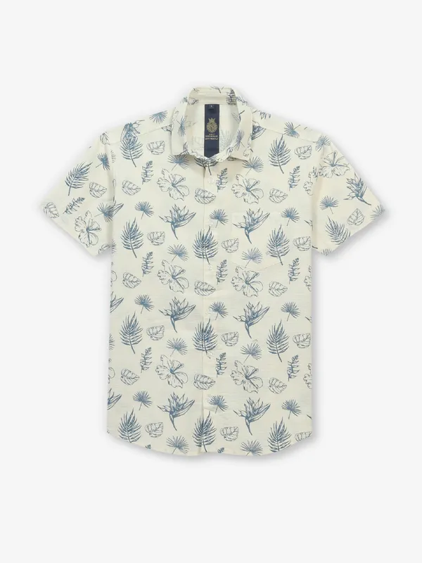 BUTTERFLY cream and blue printed shirt