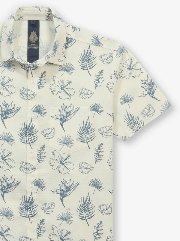 BUTTERFLY cream and blue printed shirt
