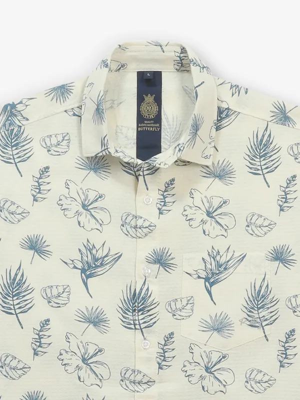 BUTTERFLY cream and blue printed shirt