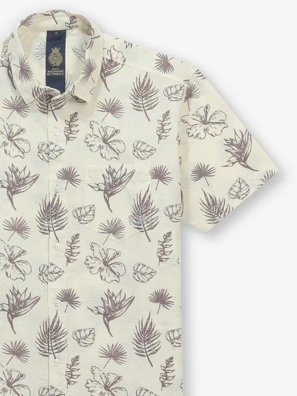 BUTTERFLY cream printed cotton shirt for men