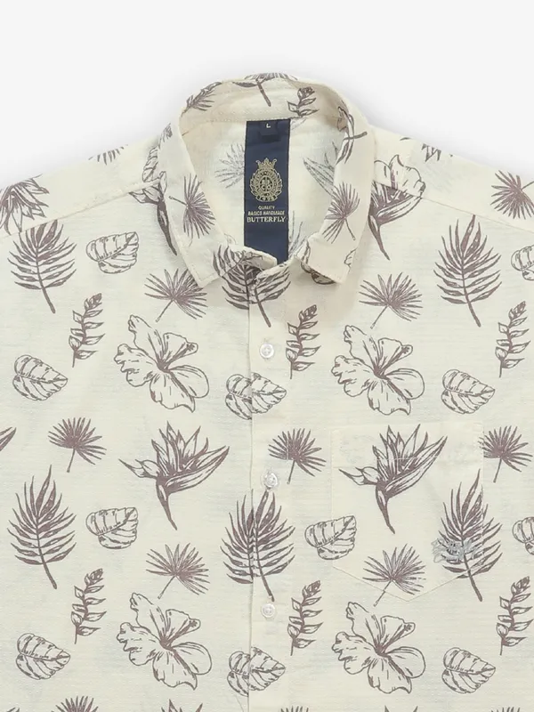 BUTTERFLY cream printed cotton shirt for men