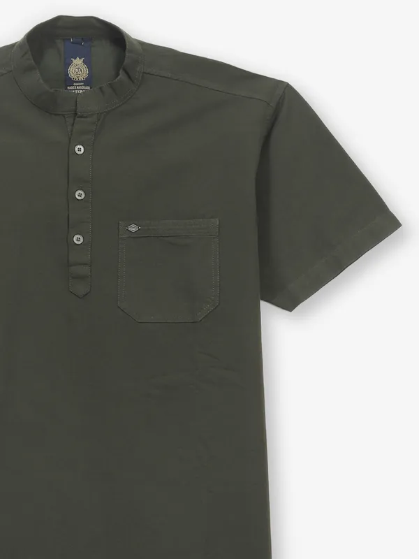 BUTTERFLY dark olive plain cotton kurat style shirt