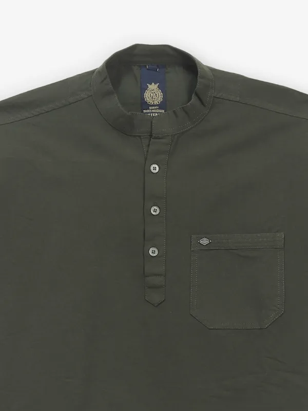BUTTERFLY dark olive plain cotton kurat style shirt