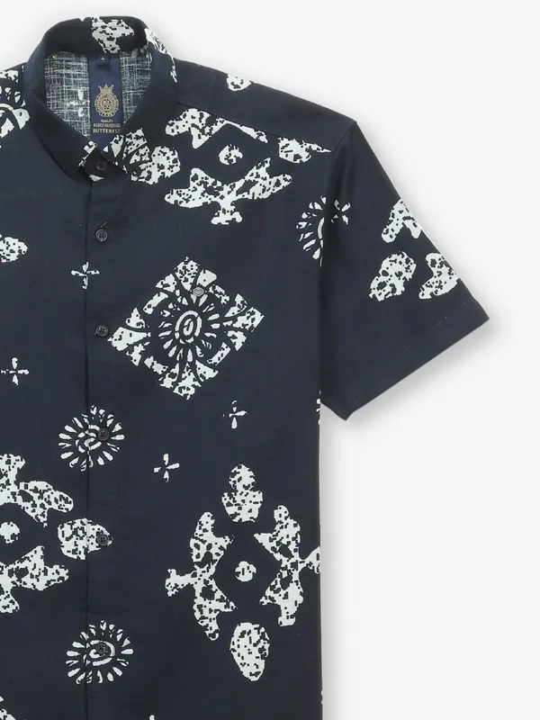 BUTTERFLY navy printed cotton shirt