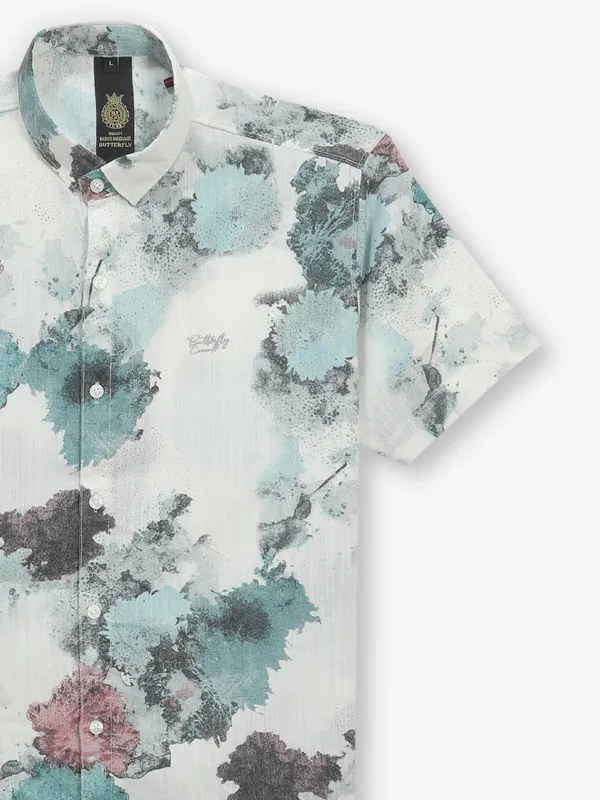 BUTTERFLY off-white printed cotton shirt
