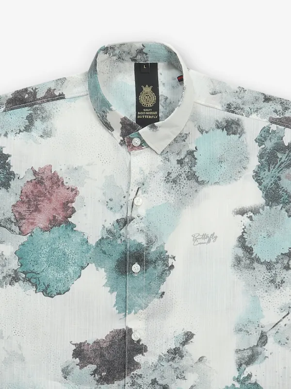 BUTTERFLY off-white printed cotton shirt