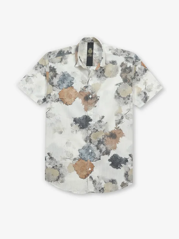 BUTTERFLY off-white printed cotton shirt for men