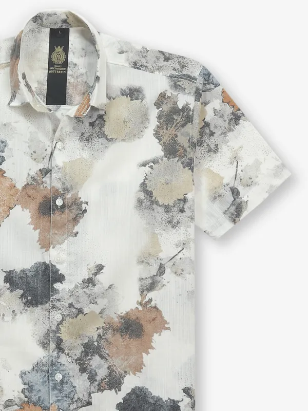 BUTTERFLY off-white printed cotton shirt for men