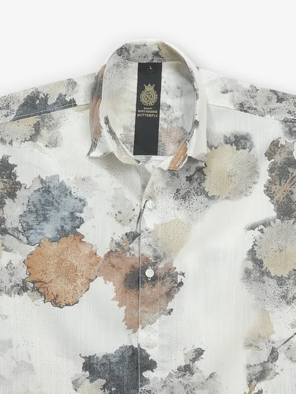 BUTTERFLY off-white printed cotton shirt for men
