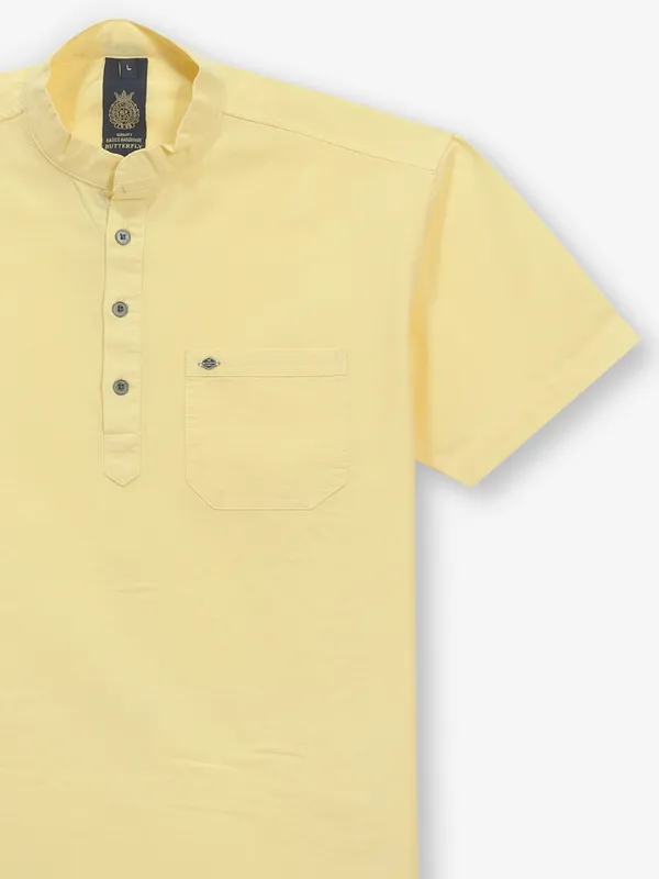 BUTTERFLY yellow plain cotton kurta style shirt