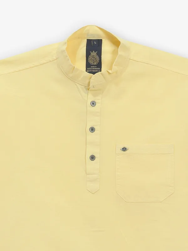 BUTTERFLY yellow plain cotton kurta style shirt