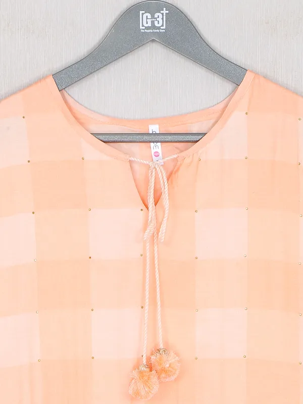 Carrot orange checks cotton dress for casual wear