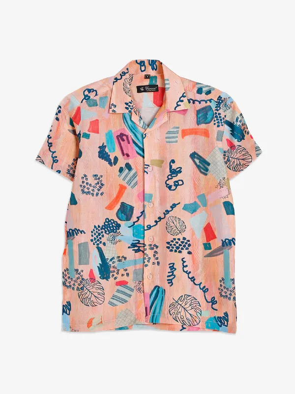 Carven peach printed half sleeves shirt