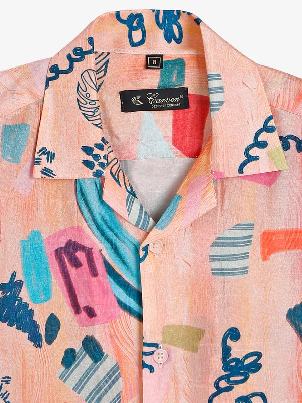 Carven peach printed half sleeves shirt