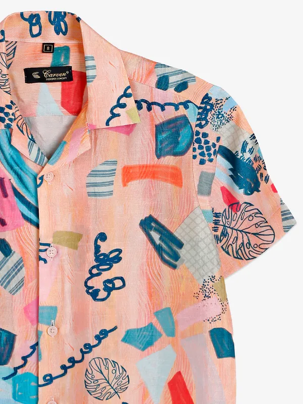 Carven peach printed half sleeves shirt