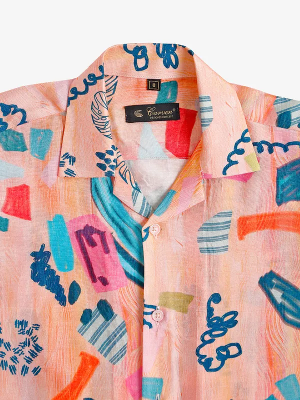 Carven peach printed half sleeves shirt