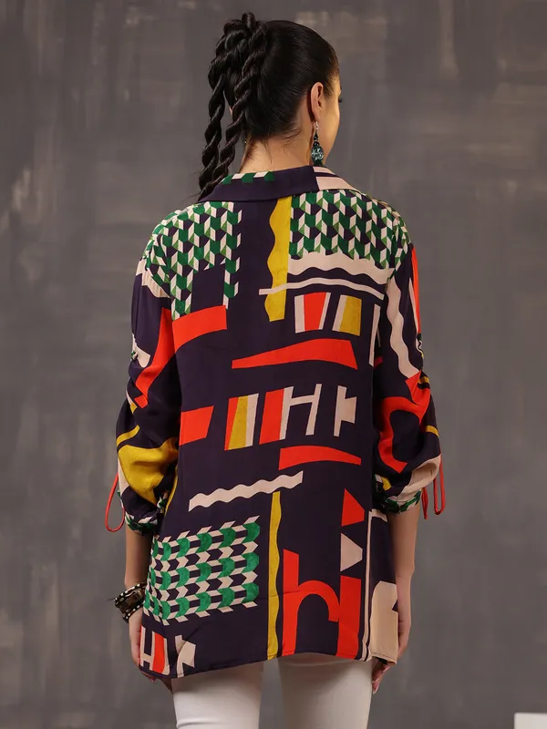 Casual black printed silk top for women
