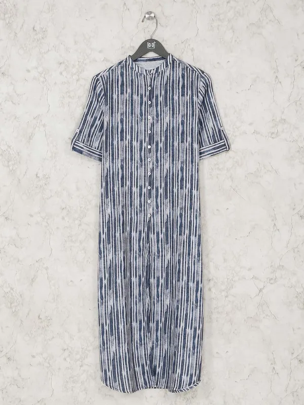 Casual blue cotton striped long casual kurti