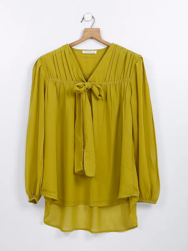 Casual look olive plain polyester top