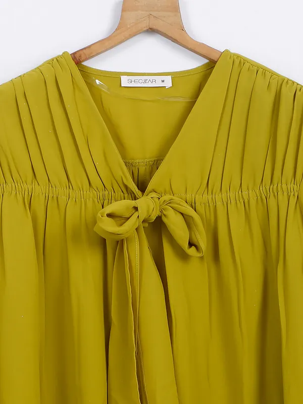 Casual look olive plain polyester top