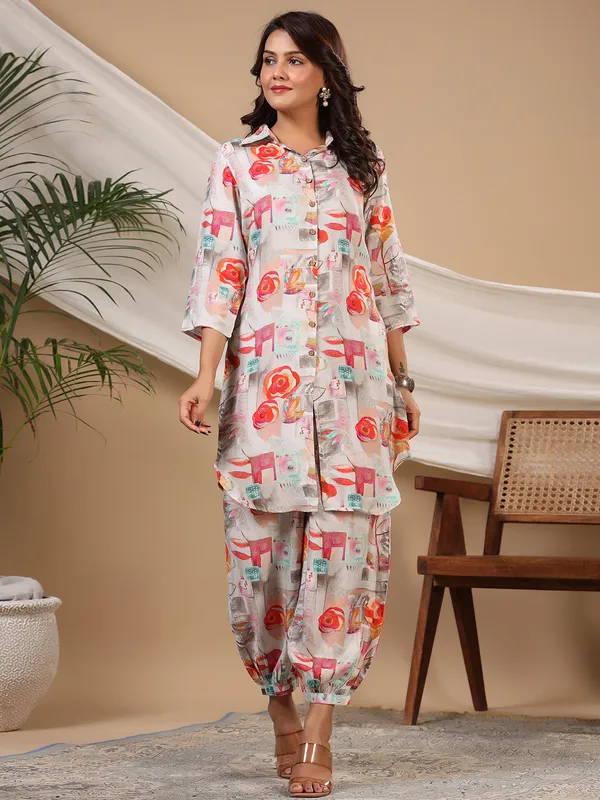 Casual silk grey printed co ord set