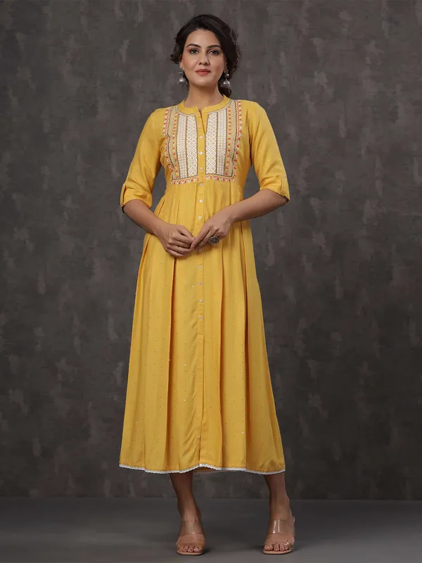 Casual wear cotton mustard yellow kurti