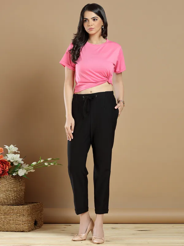 Casual wear cotton plain pant in black