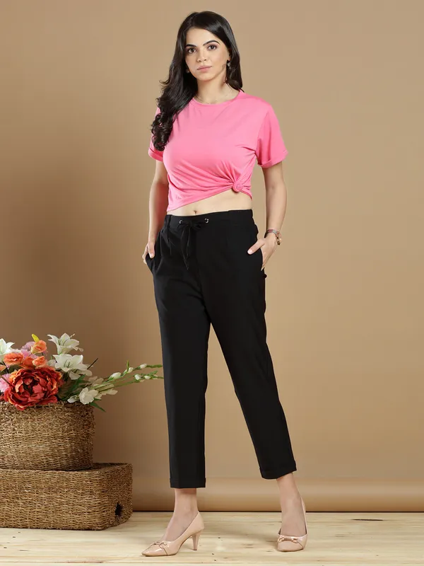 Casual wear cotton plain pant in black