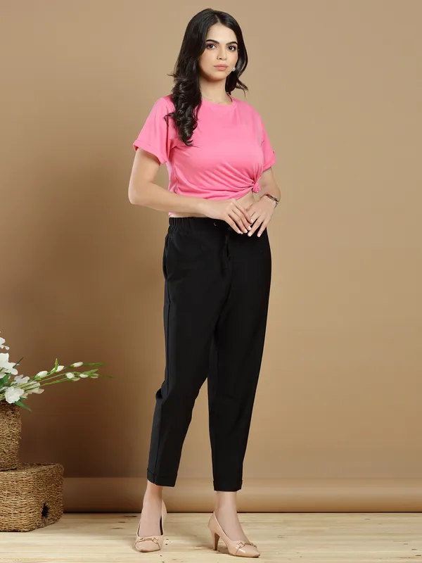 Casual wear cotton plain pant in black