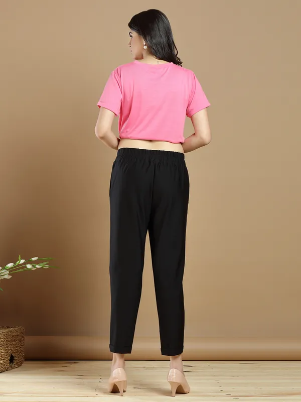 Casual wear cotton plain pant in black