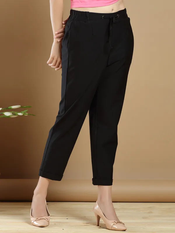 Casual wear cotton plain pant in black