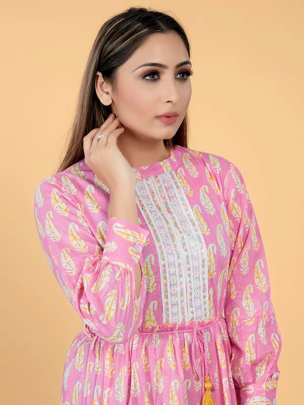 Casual wear cotton printed pink kurti