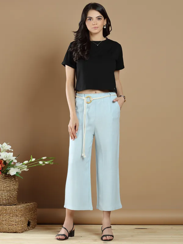 Casual wear fabulous powder blue palazzo pant