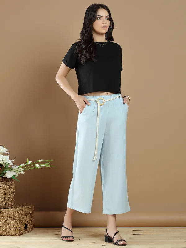 Casual wear fabulous powder blue palazzo pant