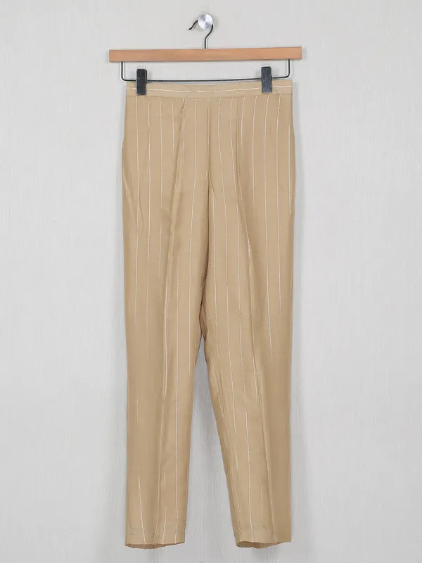 Casual wear khaki striped pattern cotton pant