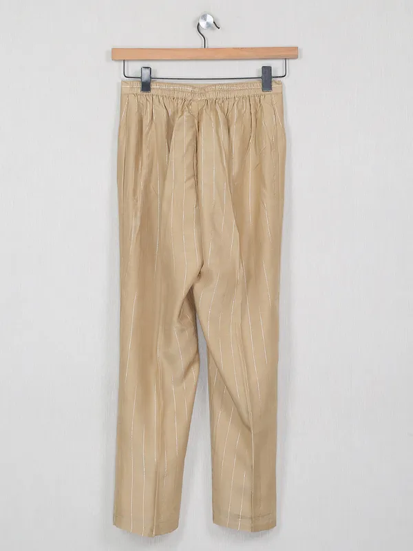 Casual wear khaki striped pattern cotton pant