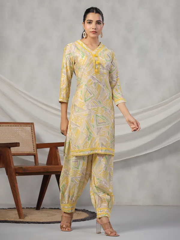 Casual wear light yellow printed co ord set