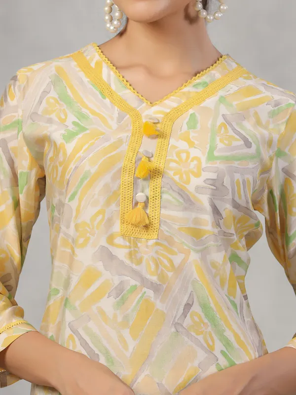 Casual wear light yellow printed co ord set