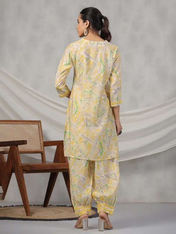 Casual wear light yellow printed co ord set