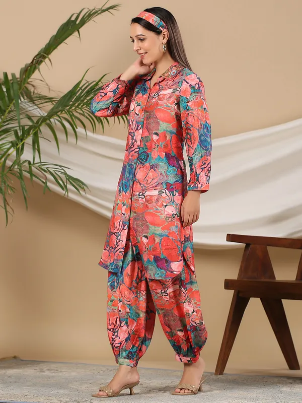 Casual wear red printed co ord set