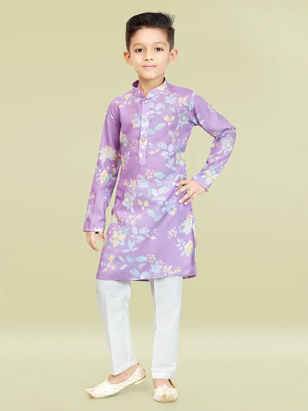 Catchy lavender printed festive style kurta set