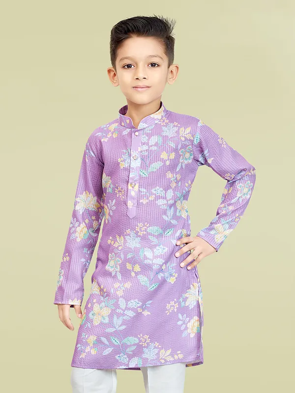 Catchy lavender printed festive style kurta set